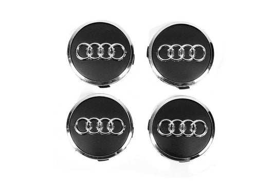 Wheel caps 57/61 mm, with a ring (4 pcs., black) for Audi - Reelken Auto