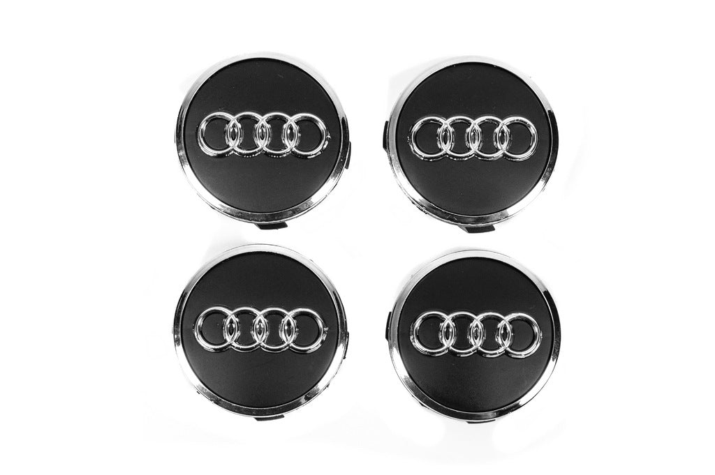 Wheel center caps 57/61 mm with ring (4 pcs, black) for Audi - image 1