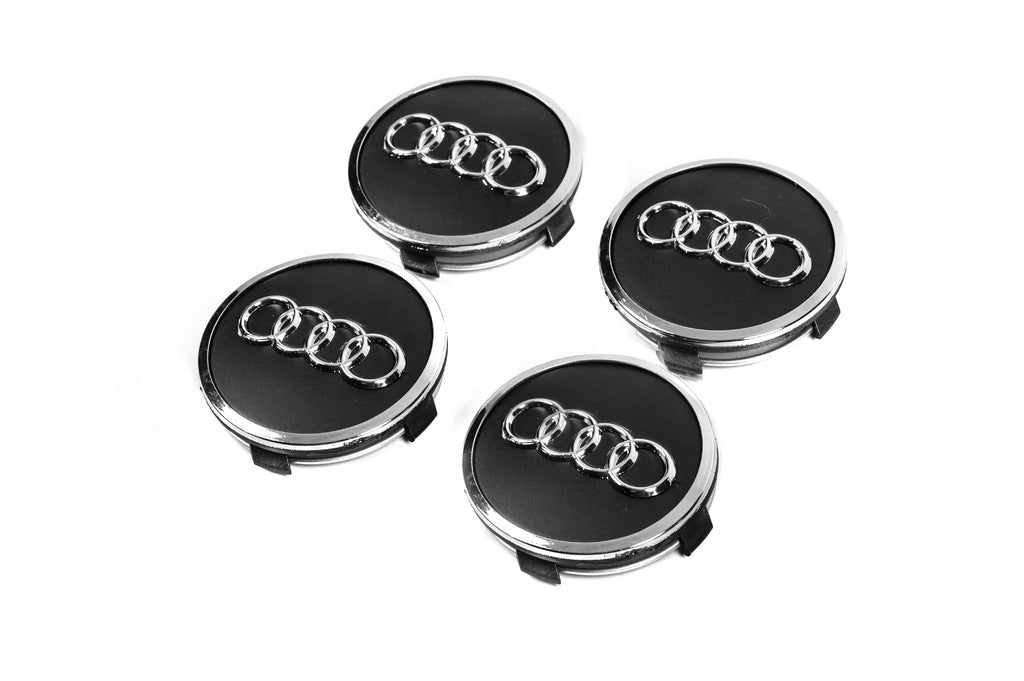 Wheel center caps 57/61 mm with ring (4 pcs, black) for Audi - image 2