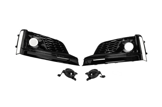 Fog light grilles with fog lamp (2016-2019, 2 pcs, Black) for Audi A5 2016-2025 - image 1
