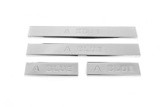 Door sill plates Carmos Blue V2 (4 pcs., stainless steel) for Hyundai Accent 2011-2017 - Reelken Auto