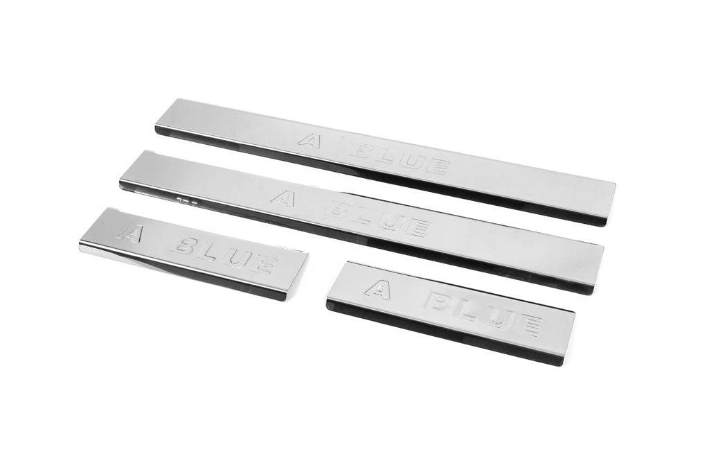 Door sill plates Carmos Blue V2 (4 pcs., stainless steel) for Hyundai Accent 2011-2017 - Reelken Auto