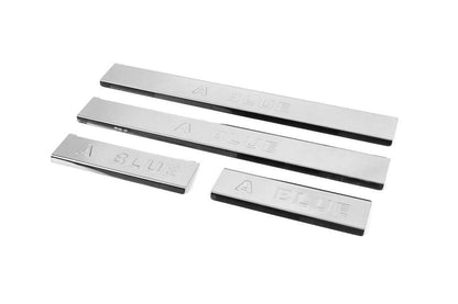 Door sill plates Carmos Blue V2 (4 pcs., stainless steel) for Hyundai Accent 2011-2017 - Reelken Auto