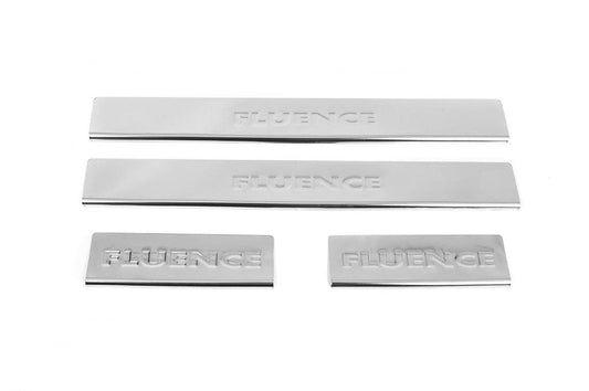 Door sill plates Carmos V2 (4 pcs., stainless steel) for Renault Fluence 2009-2016 - Reelken Auto