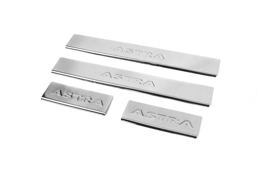 Carmos V2 sill plates (4 pcs., stainless steel) for Opel Astra J 2009-2015 - Reelken Auto
