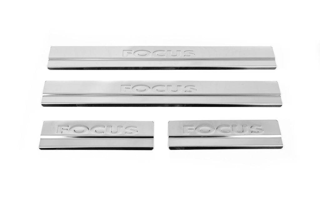 Door sill plates Carmos V2 (4 pcs., stainless steel) for Ford Focus III 2011-2017 - Reelken Auto