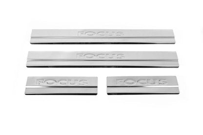 Door sill plates Carmos V2 (4 pcs., stainless steel) for Ford Focus III 2011-2017 - Reelken Auto