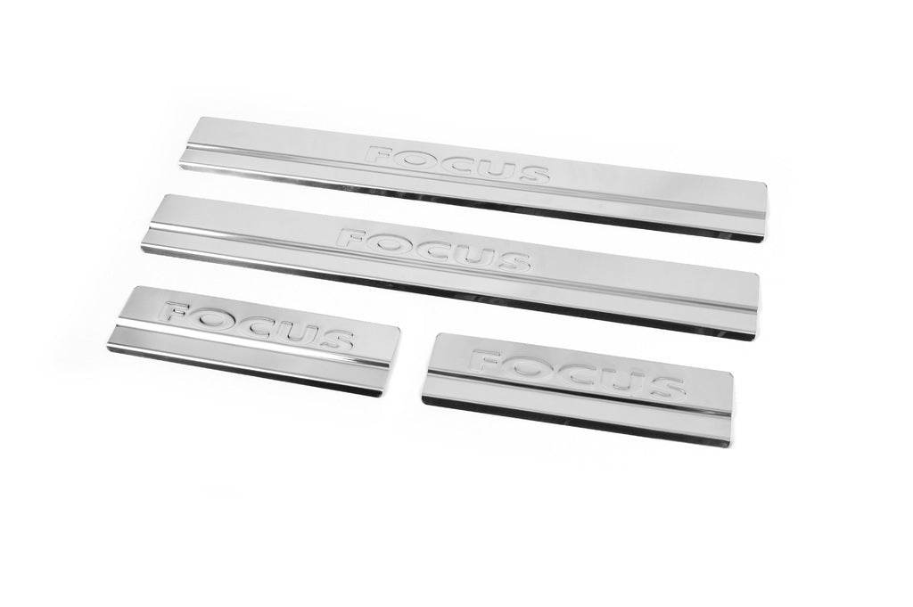 Door sill plates Carmos V2 (4 pcs., stainless steel) for Ford Focus III 2011-2017 - Reelken Auto