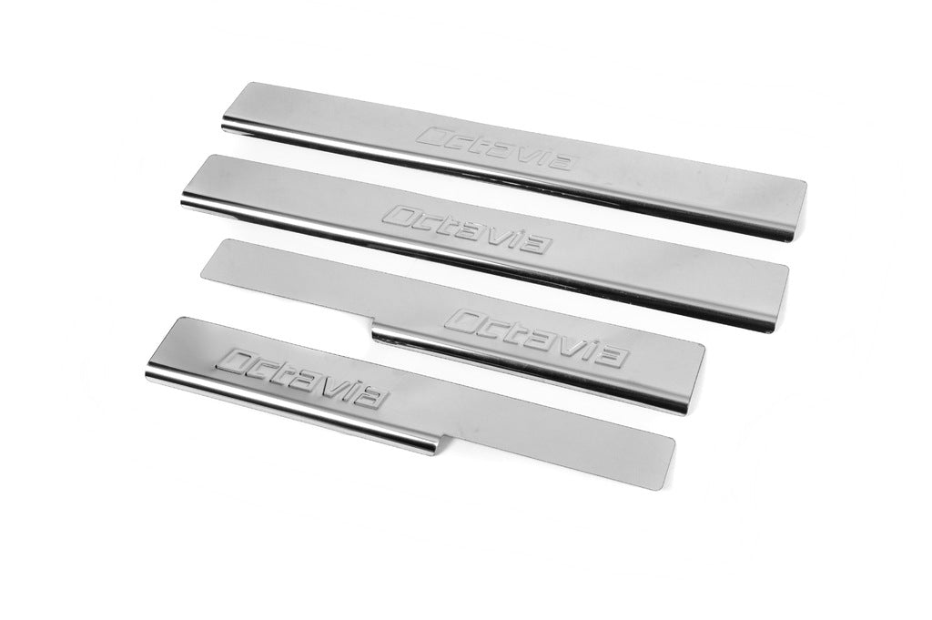 Stainless Steel Door Sill Protectors Carmos V2 (4 pcs) for Skoda Octavia III A7 2013-2019 - image 1