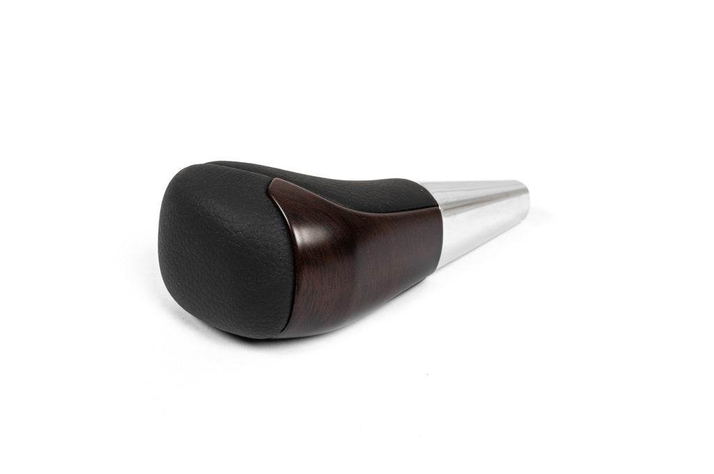 Gear knob (Black leather + dark wood) for Toyota Land Cruiser 200 - Reelken Auto