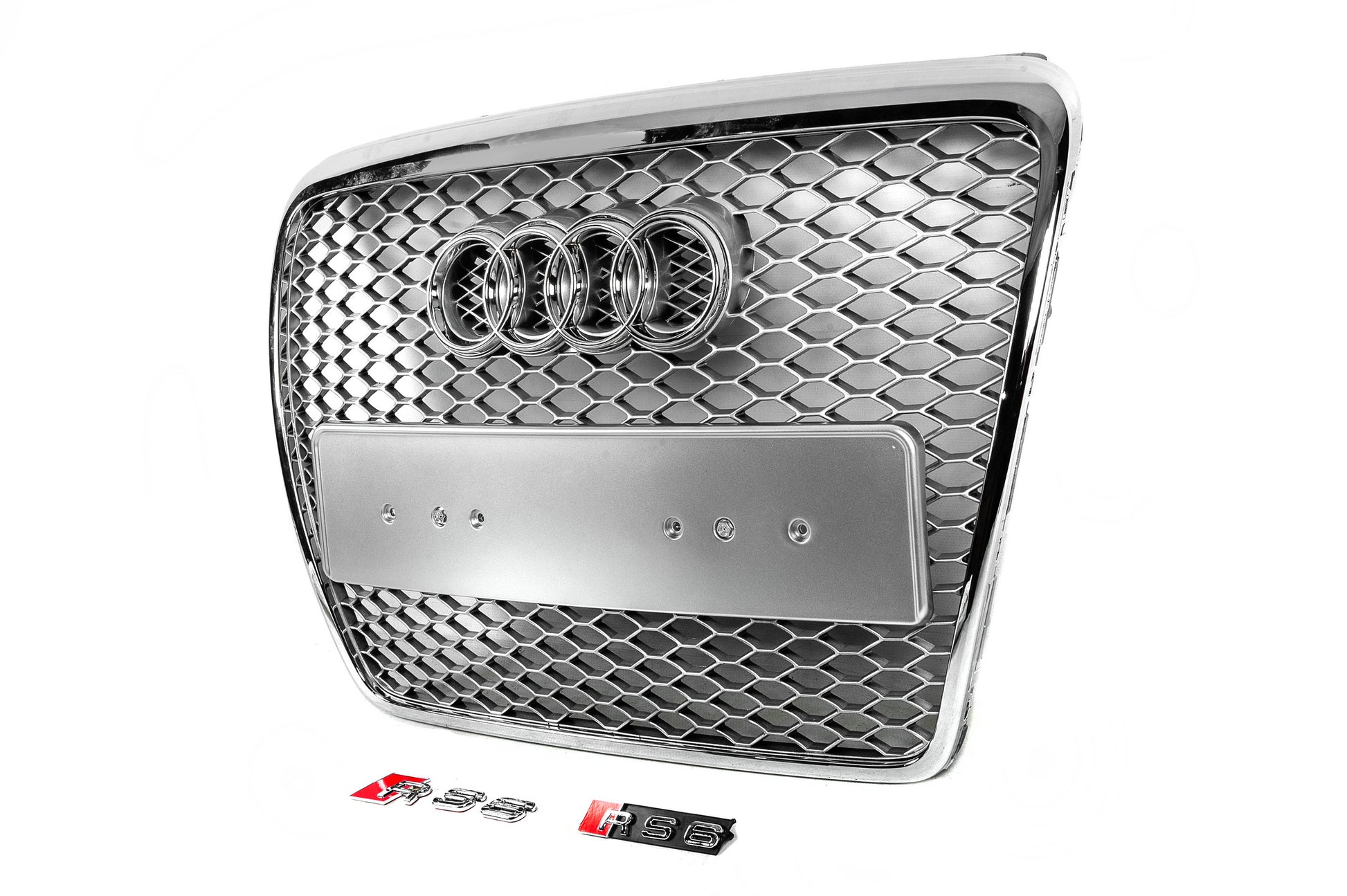Front Grille RS-Style (Grey with Chrome) for Audi A6 C6 2004-2011 - image 3