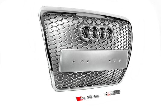 Front Grille RS-Style (Grey with Chrome) for Audi A6 C6 2004-2011 - image 2