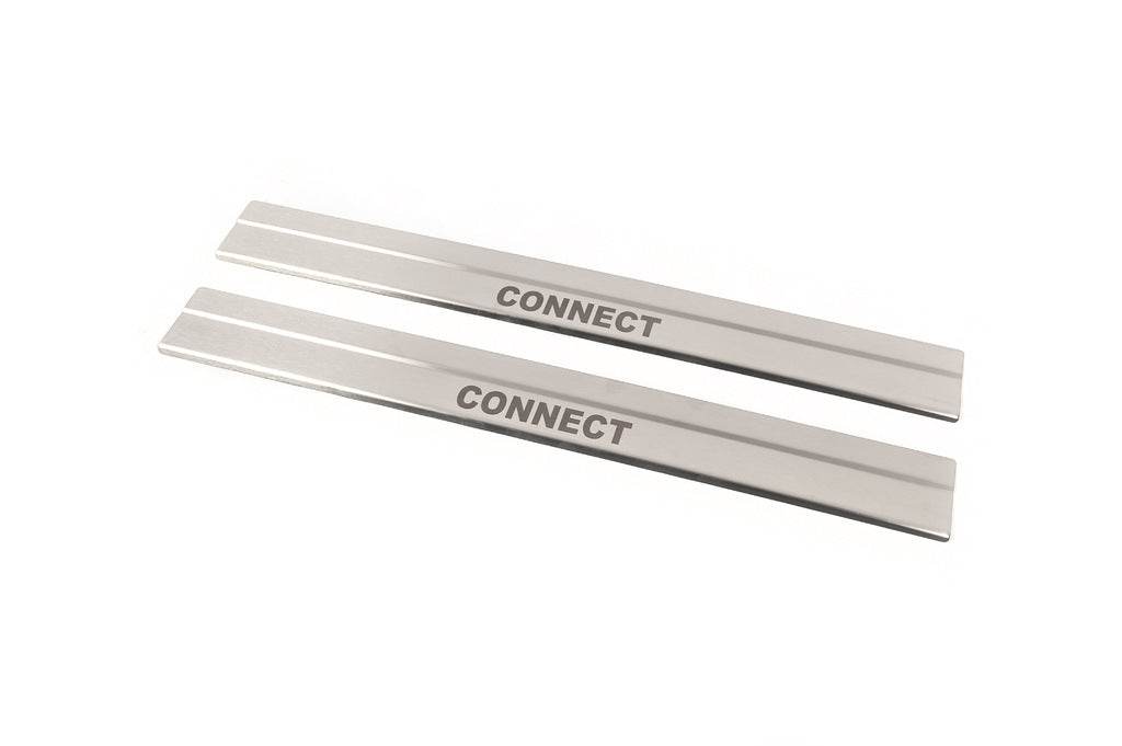 The door sill panels Carmos (2 PCs, stainless steel) for Ford Connect 2014-2021 - Reelken Auto