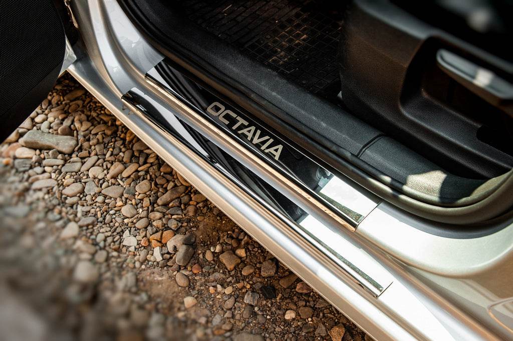 Door sill plates Carmos V1 (8 pcs., stainless steel) for Skoda Octavia III A7 2013-2019 - Reelken Auto