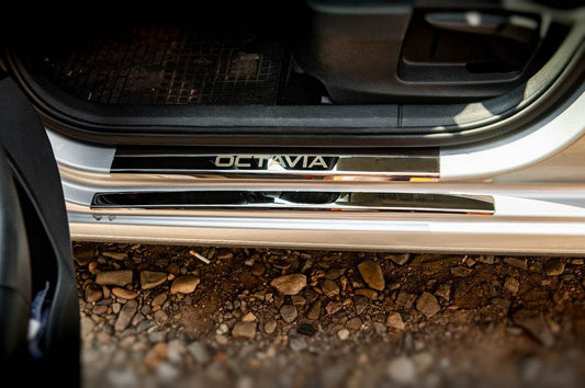 Door sill plates Carmos V1 (8 pcs., stainless steel) for Skoda Octavia III A7 2013-2019 - Reelken Auto