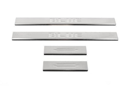 Door sills Carmos BLUE V3 (4 pcs, stainless steel) for Hyundai Accent 2011-2017 - Reelken Auto