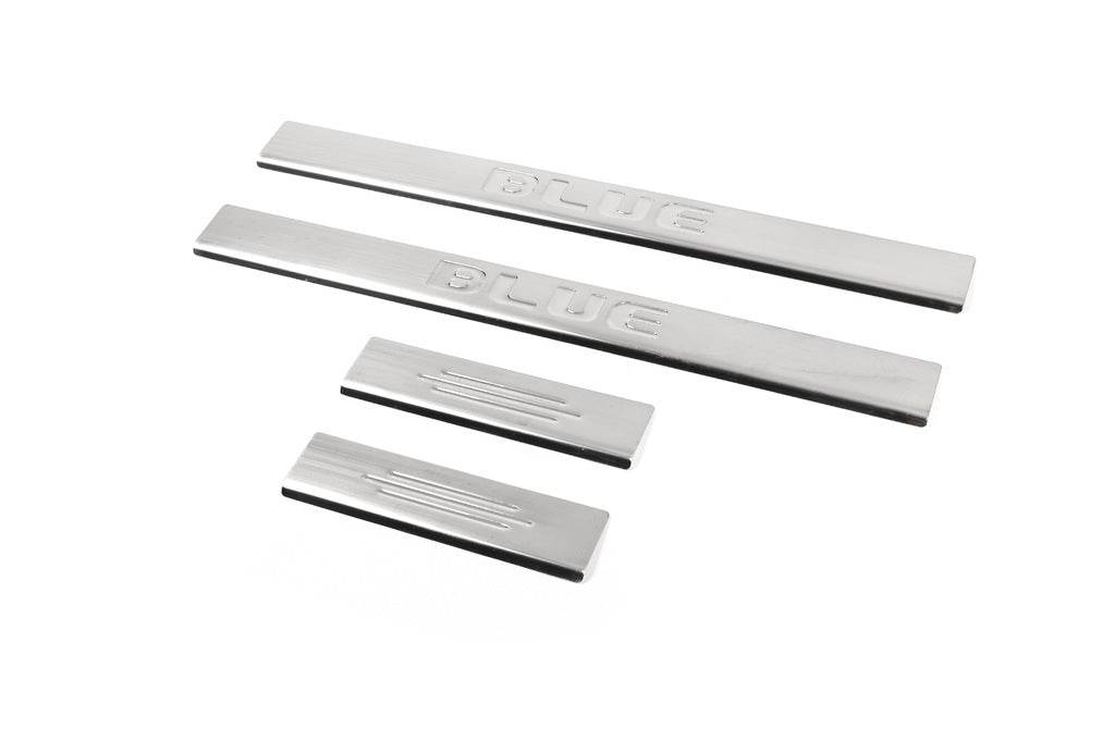 Door sills Carmos BLUE V3 (4 pcs, stainless steel) for Hyundai Accent 2011-2017 - Reelken Auto