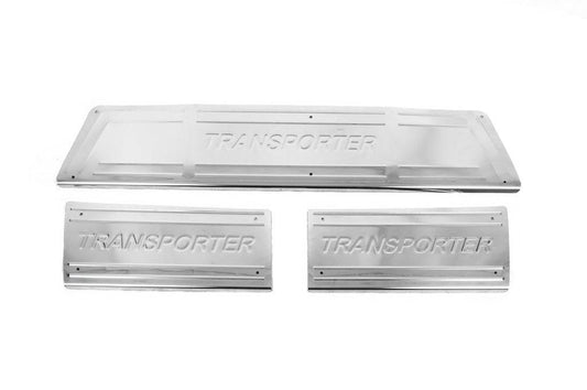 Carmos V3 internal door sill plates (3 pcs., stainless steel) for Volkswagen T5 Transporter 2003-2010 - Reelken Auto
