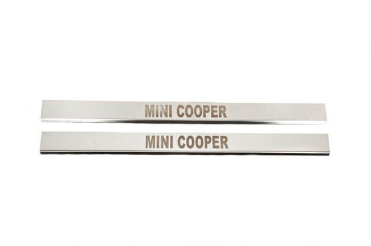 Threshold pads (Carmos, 2 pcs., stainless steel) for Mini Cooper R50/52/53 2000-2006 - Reelken Auto