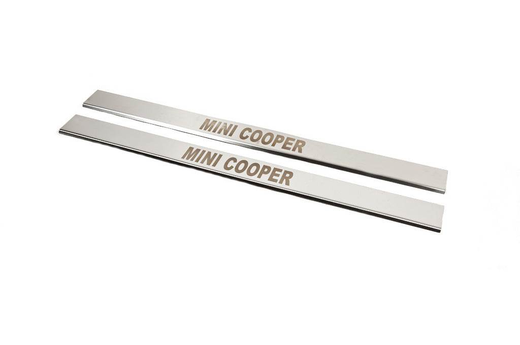 Threshold pads (Carmos, 2 pcs., stainless steel) for Mini Cooper R50/52/53 2000-2006 - Reelken Auto