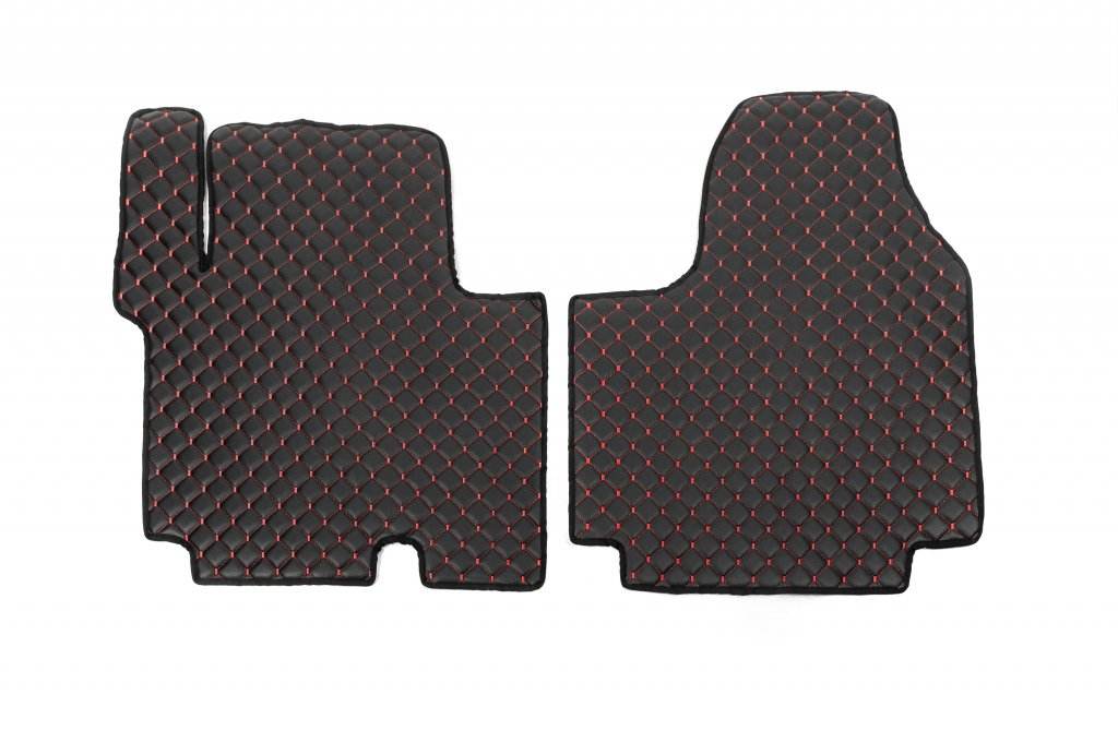 Rugs made of eco-leather EcoRed (2 pcs, 2+1) for Nissan Primastar 2002-2014 - Reelken Auto
