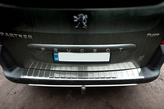 Rear bumper pads Carmos V1 (stainless steel) for Peugeot Partner Tepee 2008-2018 - Reelken Auto