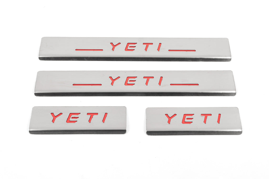 Stainless Steel Door Sill Protectors Carmos V2-RED (4 pcs) for Skoda Yeti 2009-2017 - image 1