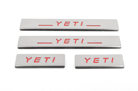 Stainless Steel Door Sill Protectors Carmos V2-RED (4 pcs) for Skoda Yeti 2009-2017 - image 1