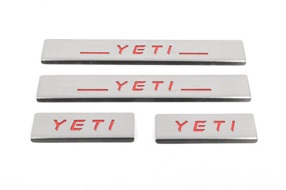 Stainless Steel Door Sill Protectors Carmos V2-RED (4 pcs) for Skoda Yeti 2009-2017 - image 1