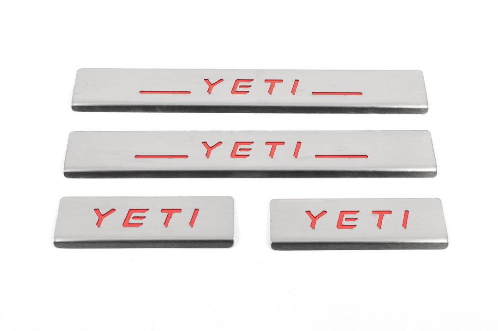 Door sills Carmos V2-RED (4 pieces, stainless.) for Skoda Yeti 2009-2017 - Reelken Auto