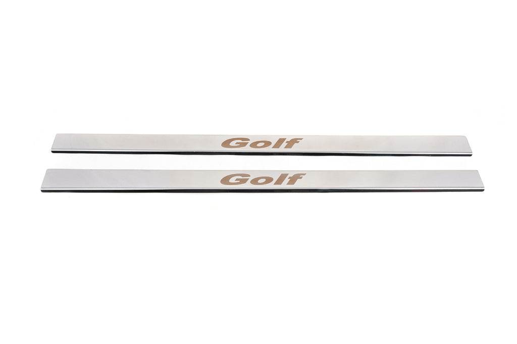 Door sill plates Carmos V1 (2 pcs., Coupe, stainless steel) for Volkswagen Golf 5 - Reelken Auto