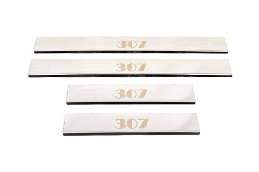 Door Sill Protectors Carmos V1 (4 pcs, Stainless Steel) for Peugeot 307 2001-2008 - image 1