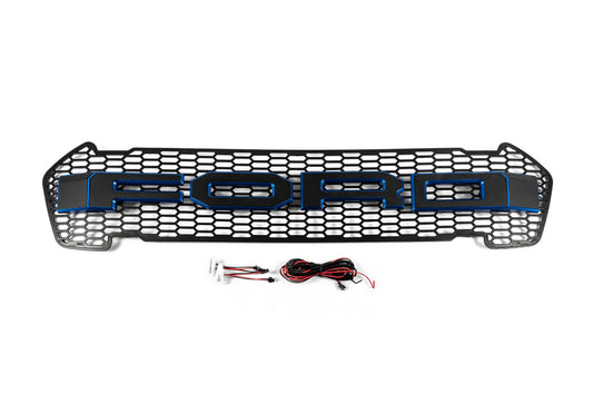 Front Grille (2015-2018, Blue, LED) for Ford Ranger 2011-2022 - image 1