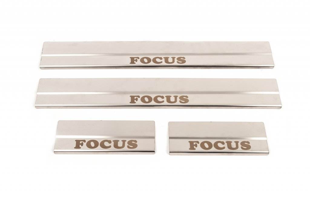 Door sills Carmos V1 (4 pcs, stainless steel) for Ford Focus I 1998-2005 - Reelken Auto