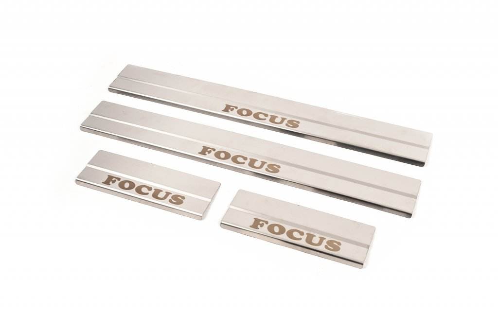 Door sills Carmos V1 (4 pcs, stainless steel) for Ford Focus I 1998-2005 - Reelken Auto