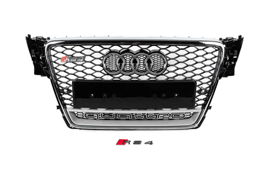 Front grille with Quattro lettering RS-style (2007-2011, black) for Audi A4 B8 2007-2015 - image 1