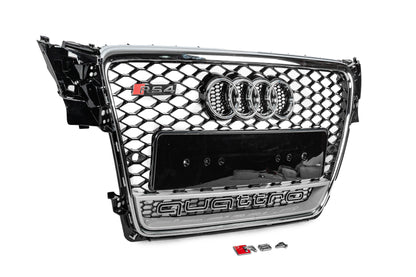Front grille with Quattro lettering RS-style (2007-2011, black) for Audi A4 B8 2007-2015 - image 3