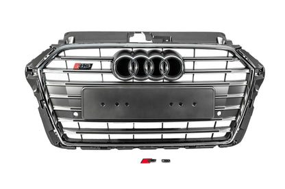 Front Grille S-Style (2016-2020, gray with chrome) for Audi A3 2012-2020 - image 1