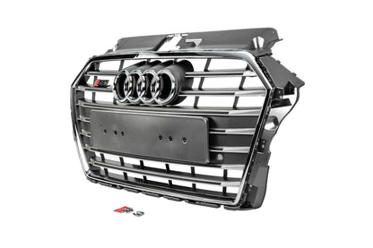 Front Grille S-Style (2016-2020, gray with chrome) for Audi A3 2012-2020 - image 2
