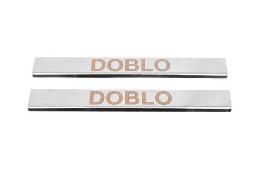 Door sill plates Carmos V1 (2 pcs., stainless steel) for Fiat Doblo II 2010-2022 - Reelken Auto