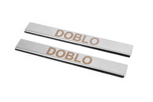 Door sill plates Carmos V1 (2 pcs., stainless steel) for Fiat Doblo II 2010-2022 - Reelken Auto