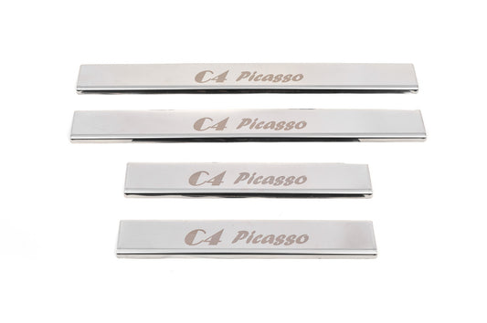 Carmos Door Sill Protectors (4 pcs, Stainless Steel) for Citroen C-4 Picasso 2013-2022 - image 1