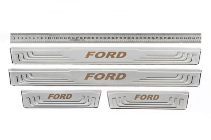 Universal door sill plates Ford V-2 (4 pcs., stainless steel) for Ford - image 1