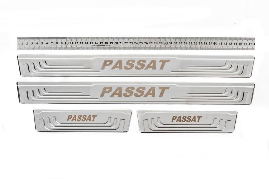 Universal door sill plates V-2 (4 pcs., stainless steel) for Volkswagen Passat B9 2023- year - image 1