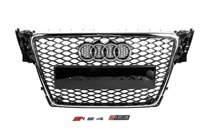 RS-style V-2 front grille (2007-2011, black with chrome) for Audi A4 B8 2007-2015 - image 1