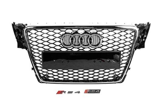 RS-style V-2 front grille (2007-2011, black with chrome) for Audi A4 B8 2007-2015 - image 1