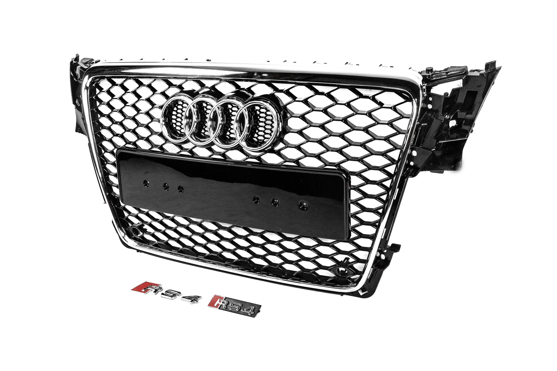 RS-style V-2 front grille (2007-2011, black with chrome) for Audi A4 B8 2007-2015 - image 2