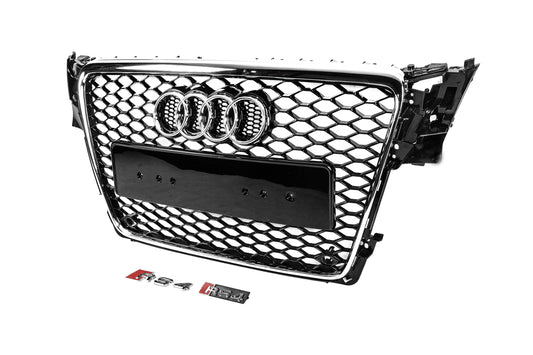 RS-style V-2 front grille (2007-2011, black with chrome) for Audi A4 B8 2007-2015 - image 2