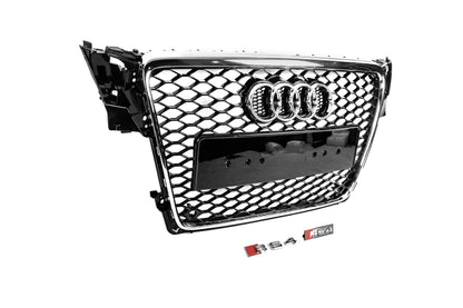 RS-style V-2 front grille (2007-2011, black with chrome) for Audi A4 B8 2007-2015 - image 3