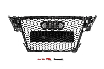 RS-style V-2 front grille (2007-2011, black with chrome) for Audi A4 B8 2007-2015 - image 4